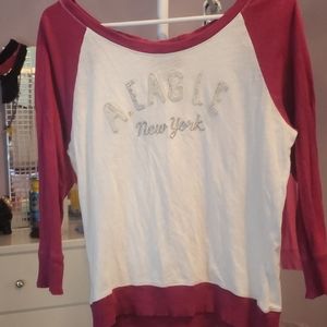 American Eagle Off The Shoulder Magenta Tee